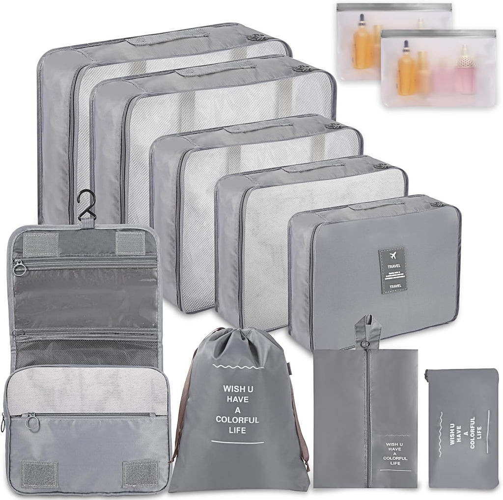 Kofferorganizer-Set in Beige, 11-Teiliges Packwürfel-Set, Wasserdichte Reisetaschen, Urlaubs- Und Reiseorganizer (Grau)