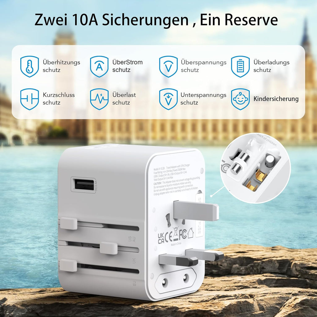 2025 Neueste Reiseadapter Weltweit, Universal Reisestecker Mit 2USB a Und 2 USB C,Internationaler Stecker Traval Adapter Für Deutschland USA England Australien Japan,Travel Essentials