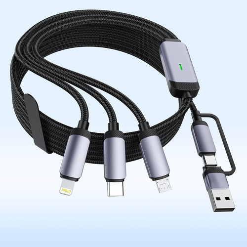 100 W Usb-C-Multi-Schnellladekabel, 1,8 M, 5-In-1-Nylongeflecht Mit Micro-Usb-Typ-C-Lightning-Anschluss Für Iphone, Kompatibel Mit Iphone 16, 15, 14, 13, 12, 11, X Pro Max, Samsung S24, 23, 22