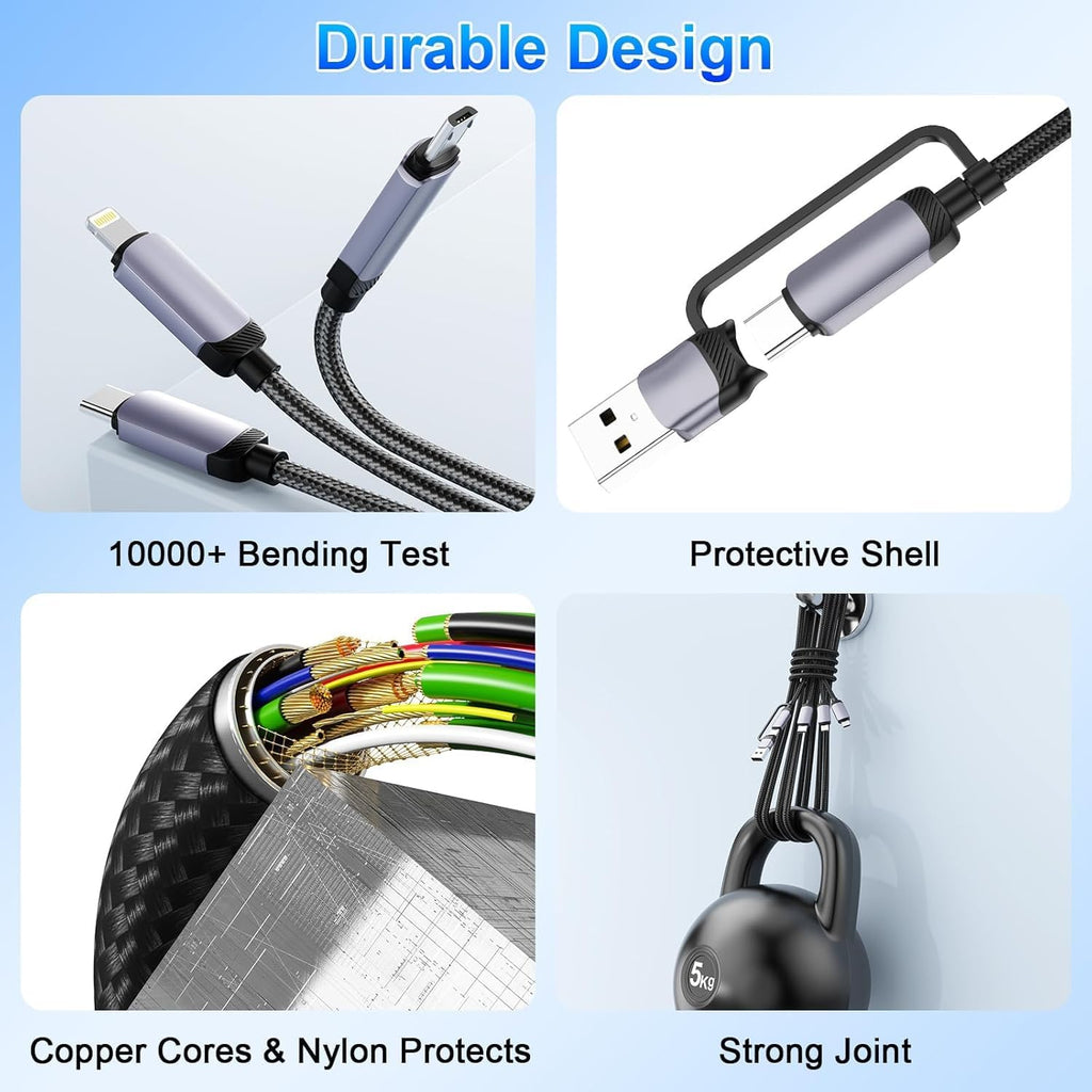 100 W Usb-C-Multi-Schnellladekabel, 1,8 M, 5-In-1-Nylongeflecht Mit Micro-Usb-Typ-C-Lightning-Anschluss Für Iphone, Kompatibel Mit Iphone 16, 15, 14, 13, 12, 11, X Pro Max, Samsung S24, 23, 22