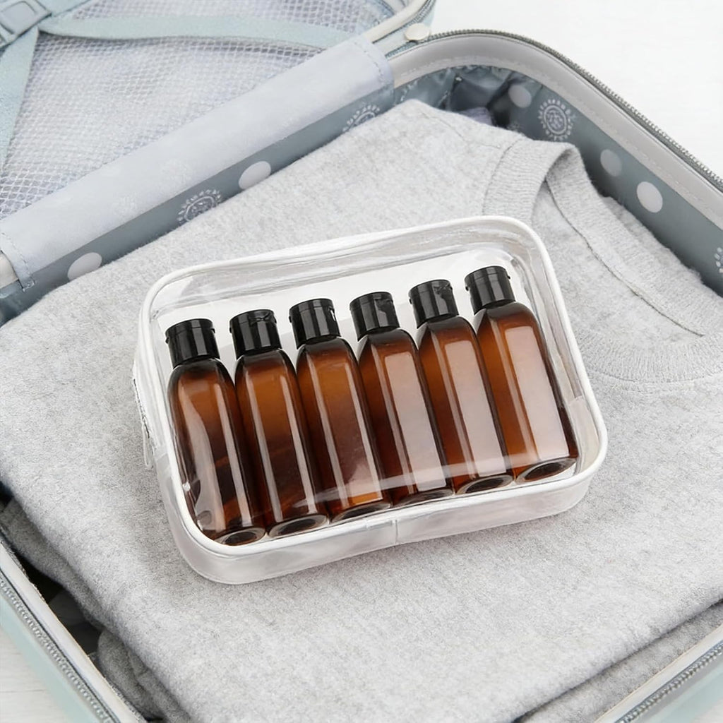 6 Stück Reiseflaschen Für Toilettenartikel,100Ml Reiseflaschen Set Mit Flip Cap Mit Etiketten,Wiederverwendbar Reiseflaschen Zum Befüllen,Geeignet Für Toilettenartikel/Camping/Reisen(Braun)