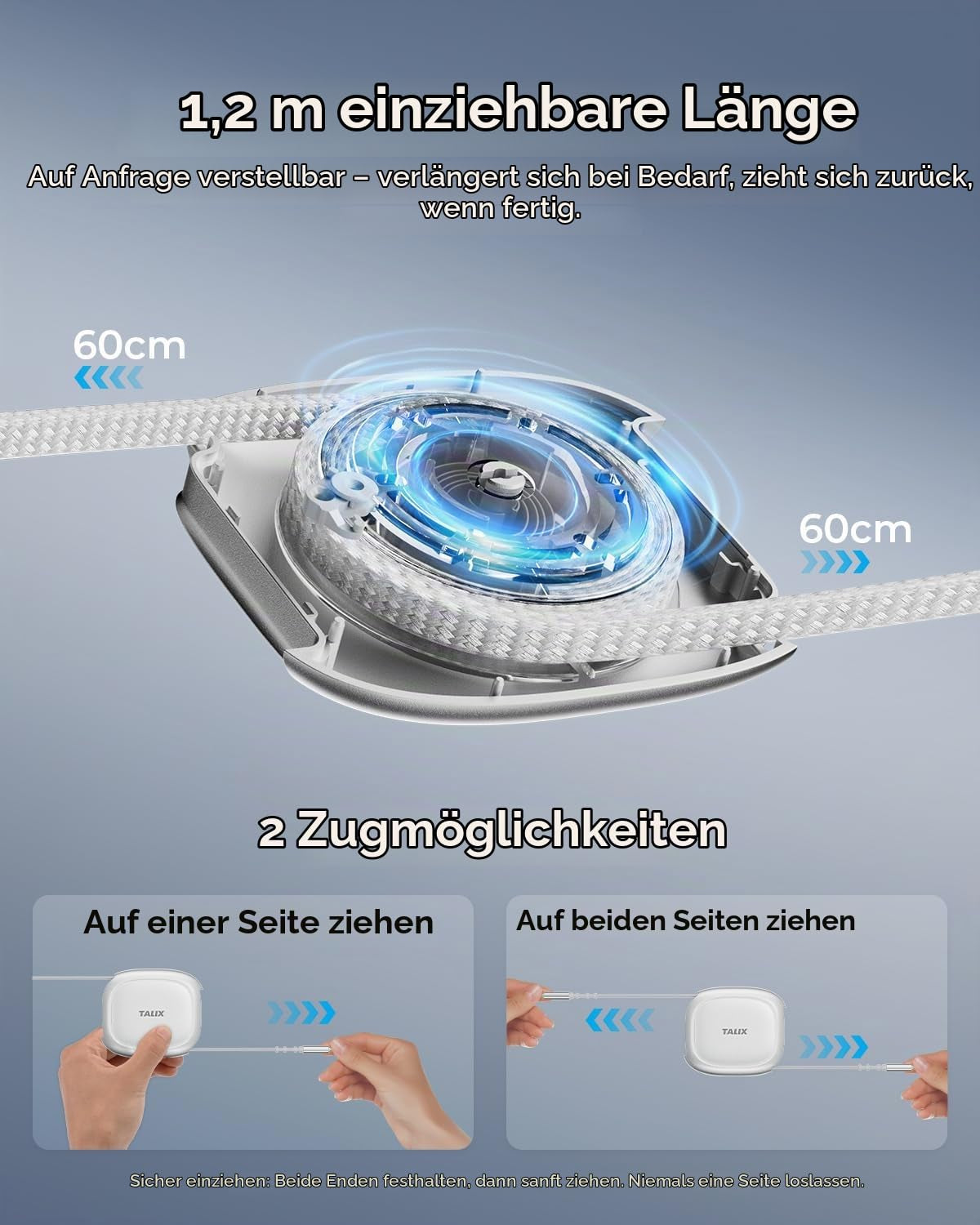 Qlex Einziehbares Usb-C-Auf-Usb-C Kabel, 240 W Schnellladen (PD 3.2), 1,2 M Rollbares Typ-C Ladekabel, Kompakt & Tragbar, Für Iphone 16/15 Pro Max, Ipad, Macbook, Galaxy S25/S24
