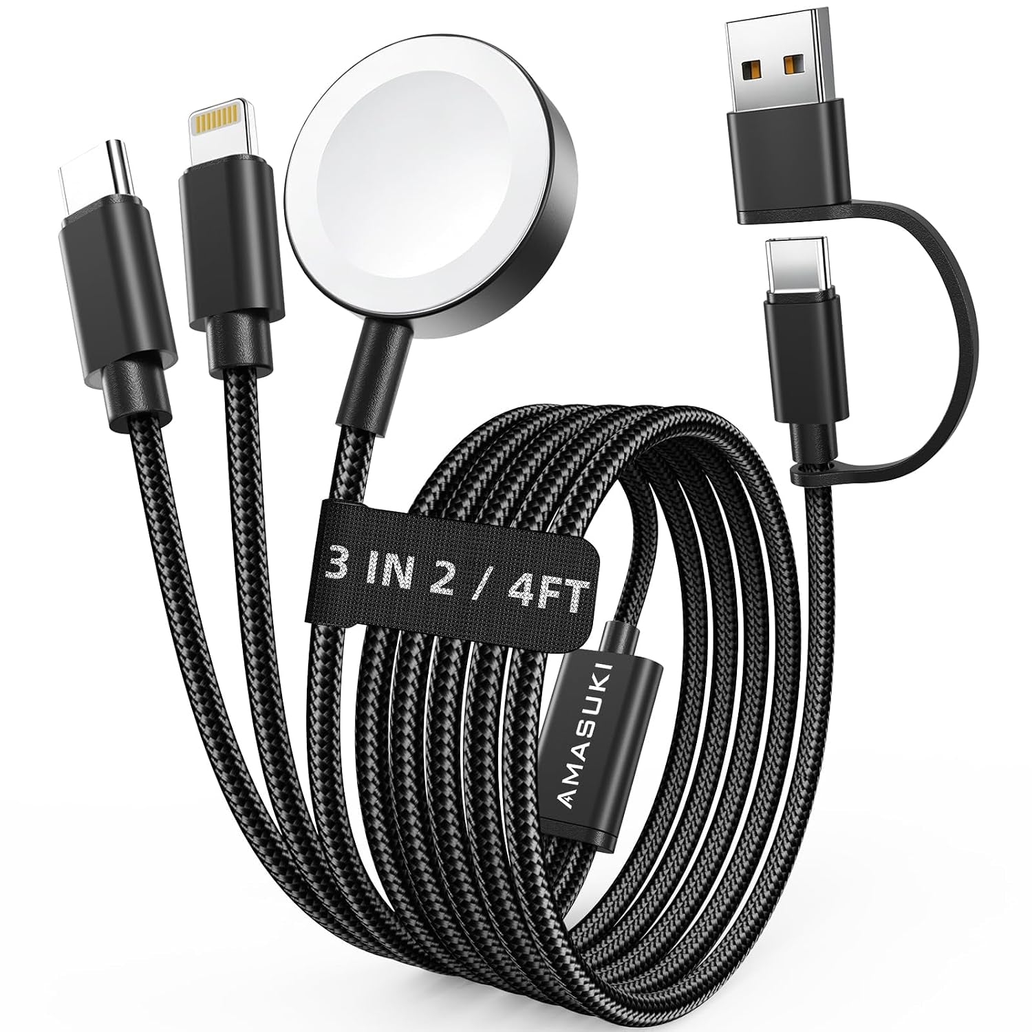 3 in 2 Ladekabel Für Apple Watch USB C Kabel Multi Charger Cable Kompatibel Mit Iwatch Ultra/Se/11/10/9/8/7/6/5/4/3/2/1 Iphone 17-11/Galaxy S23-1.25M Für Camping Travel Outdoor, Für Flugzeug Gadgets