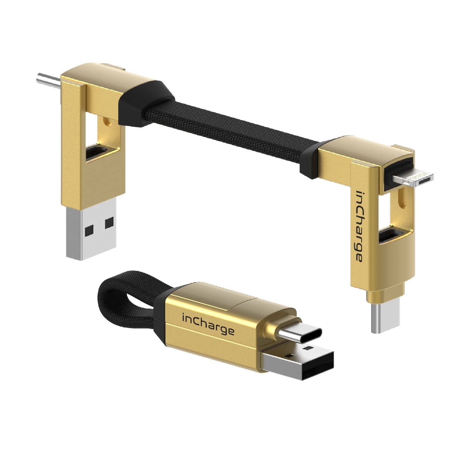 Rolling Square Incharge 6 - Schlüsselanhänger Mit Usb-C-Kabel, Universal-Smartphone-Kabel, Geschenk Für Männer, Handy-Aufladegerät 6-In-1, Technologisches Gadget, Silber, Lightning-Kabel 15 W