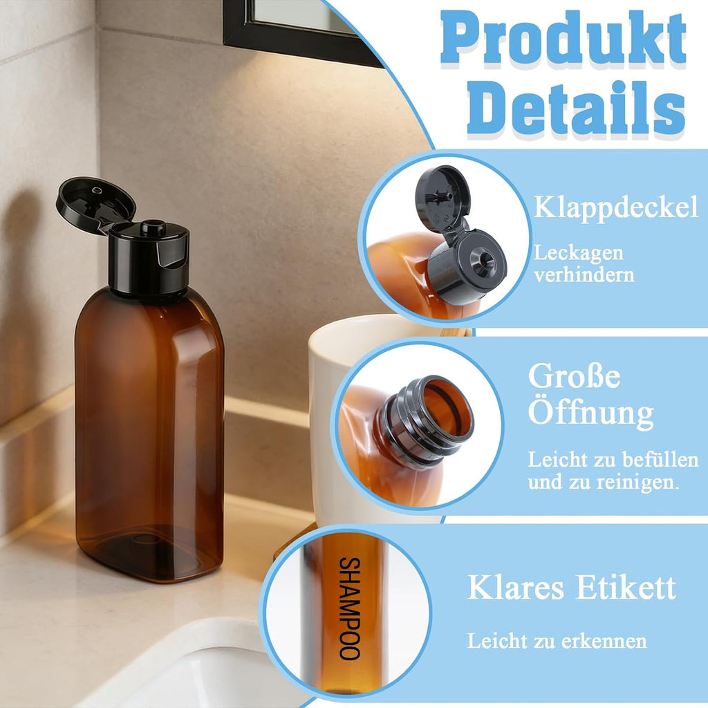 6 Stück Reiseflaschen Für Toilettenartikel,100Ml Reiseflaschen Set Mit Flip Cap Mit Etiketten,Wiederverwendbar Reiseflaschen Zum Befüllen,Geeignet Für Toilettenartikel/Camping/Reisen(Braun)