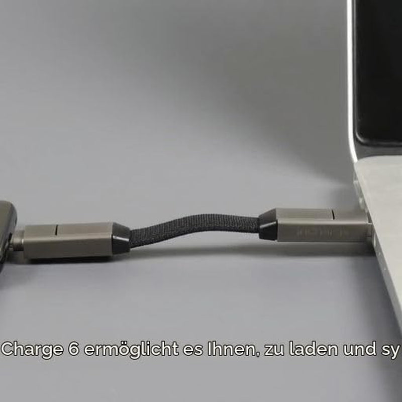 Rolling Square Incharge 6 - Schlüsselanhänger Mit Usb-C-Kabel, Universal-Smartphone-Kabel, Geschenk Für Männer, Handy-Aufladegerät 6-In-1, Technologisches Gadget, Silber, Lightning-Kabel 15 W