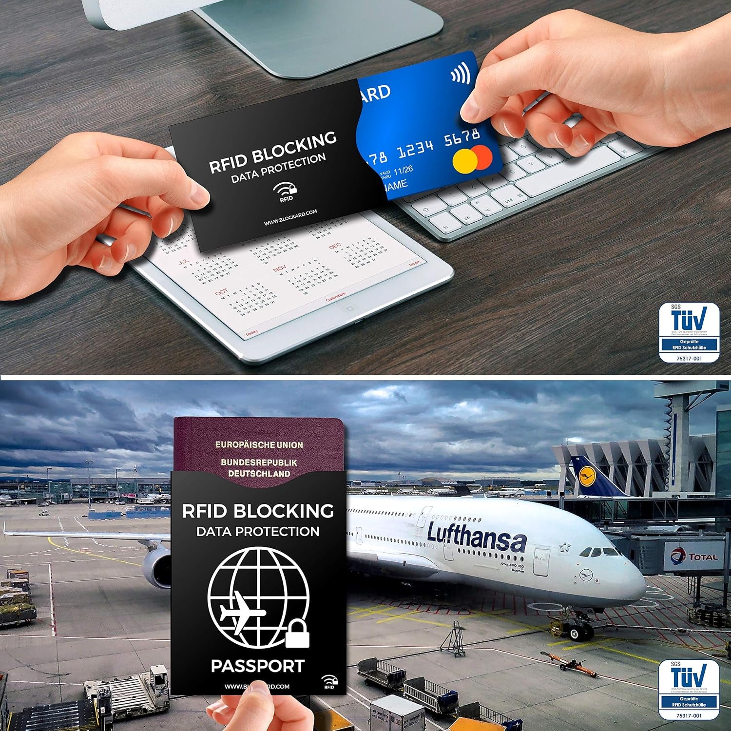 TÜV Geprüfte RFID Blocker NFC Kartenhülle | 12 Schutzhüllen Für Kreditkarte, EC Karte, Bankkarte & Reisepass | Scheckkartenhülle Kreditkarten Schutzhülle Bankomatkarten Bankkarten Karten Schutz Hülle