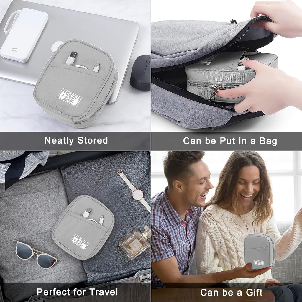 DOB SECHS Reise Kabeltasche, Wasserfest Kabel Organizer Tasche, Tragbare Elektronik Organizer Bag, Tech Pouch,Für Handyladekabel, Powerbank, Kabel, Adapter, Festplatte (Grau)