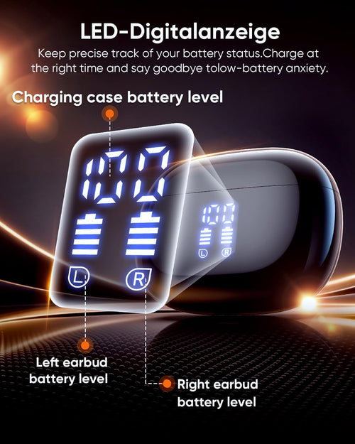 Bluetooth 5.3 Kopfhörer Kabellos, in Ear Bluetooth Kopfhörer Mit 4 ENC Mikrofonen, 48 Std Spielzeit, LED Anzeige, Hifi Stereo Sound, IPX7 Wasserdichte Sport Kopfhörer – Schwarz