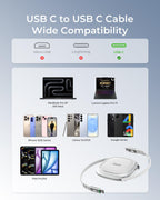 Qlex Einziehbares Usb-C-Auf-Usb-C Kabel, 240 W Schnellladen (PD 3.2), 1,2 M Rollbares Typ-C Ladekabel, Kompakt & Tragbar, Für Iphone 16/15 Pro Max, Ipad, Macbook, Galaxy S25/S24
