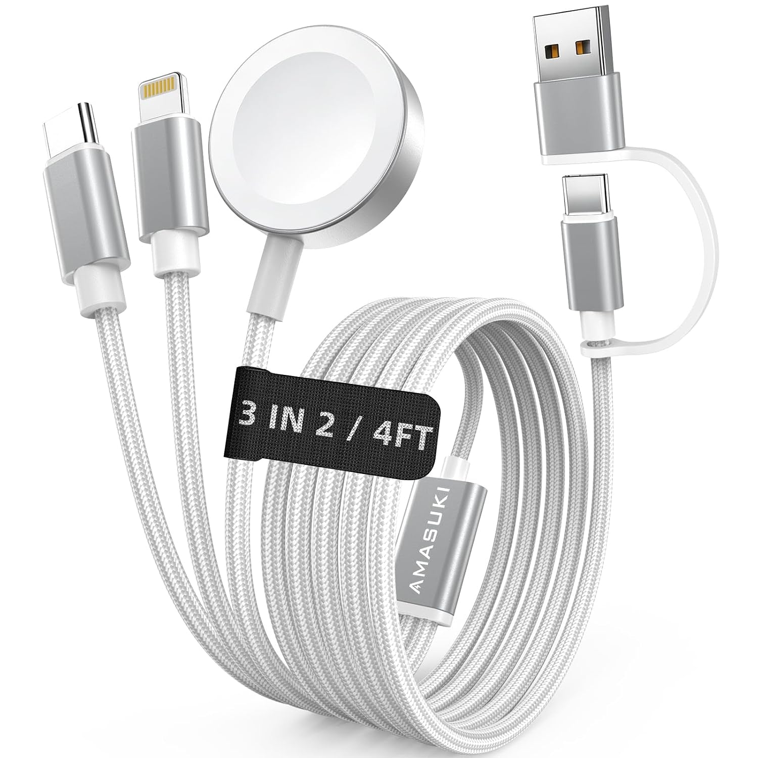 3 in 2 Ladekabel Für Apple Watch USB C Kabel Multi Charger Cable Kompatibel Mit Iwatch Ultra/Se/11/10/9/8/7/6/5/4/3/2/1 Iphone 17-11/Galaxy S23-1.25M Für Camping Travel Outdoor, Für Flugzeug Gadgets