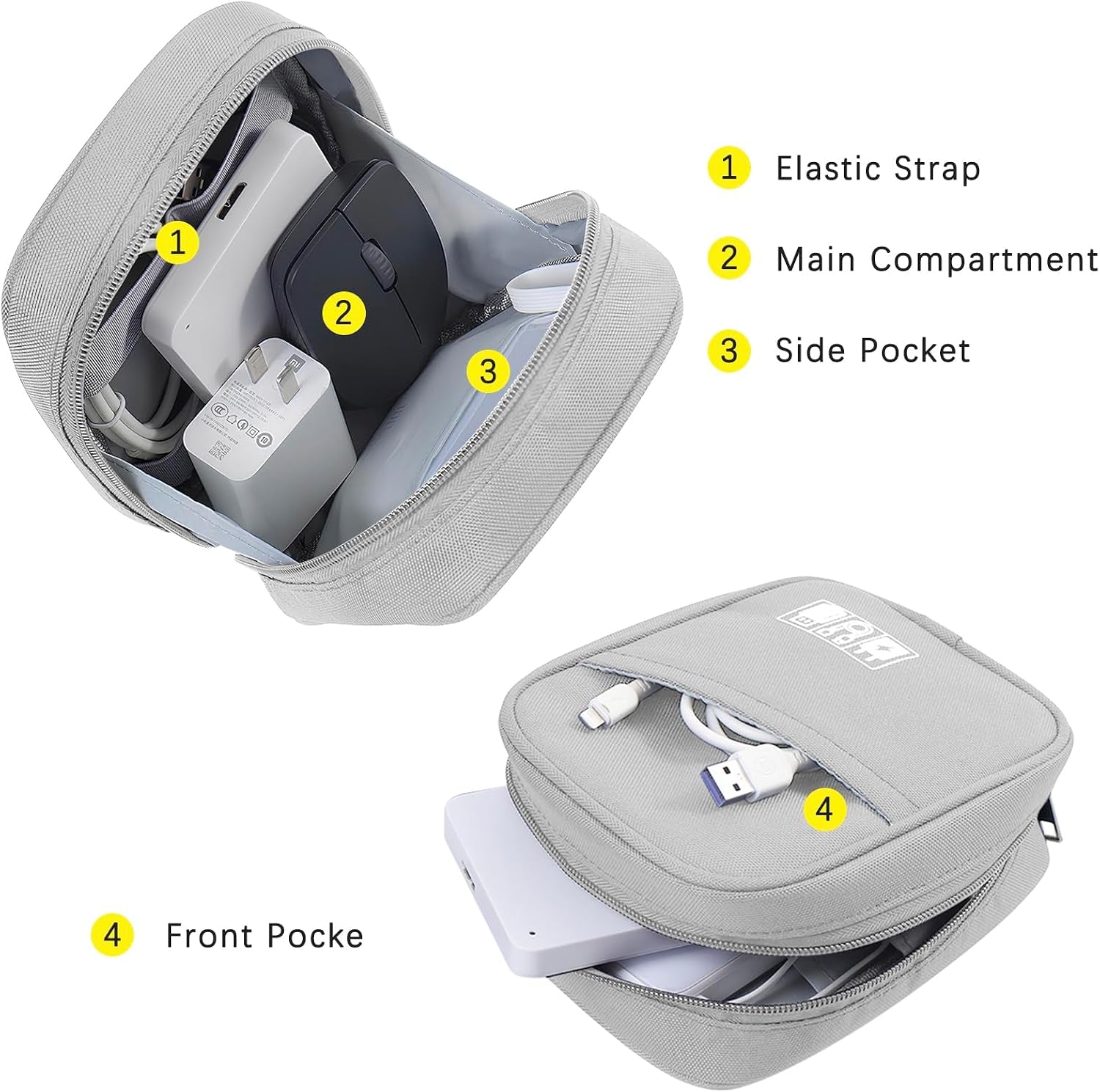 DOB SECHS Reise Kabeltasche, Wasserfest Kabel Organizer Tasche, Tragbare Elektronik Organizer Bag, Tech Pouch,Für Handyladekabel, Powerbank, Kabel, Adapter, Festplatte (Grau)