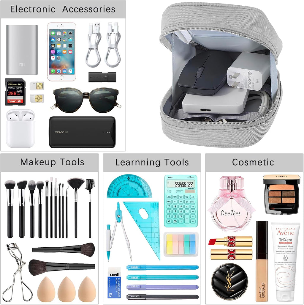 DOB SECHS Reise Kabeltasche, Wasserfest Kabel Organizer Tasche, Tragbare Elektronik Organizer Bag, Tech Pouch,Für Handyladekabel, Powerbank, Kabel, Adapter, Festplatte (Grau)