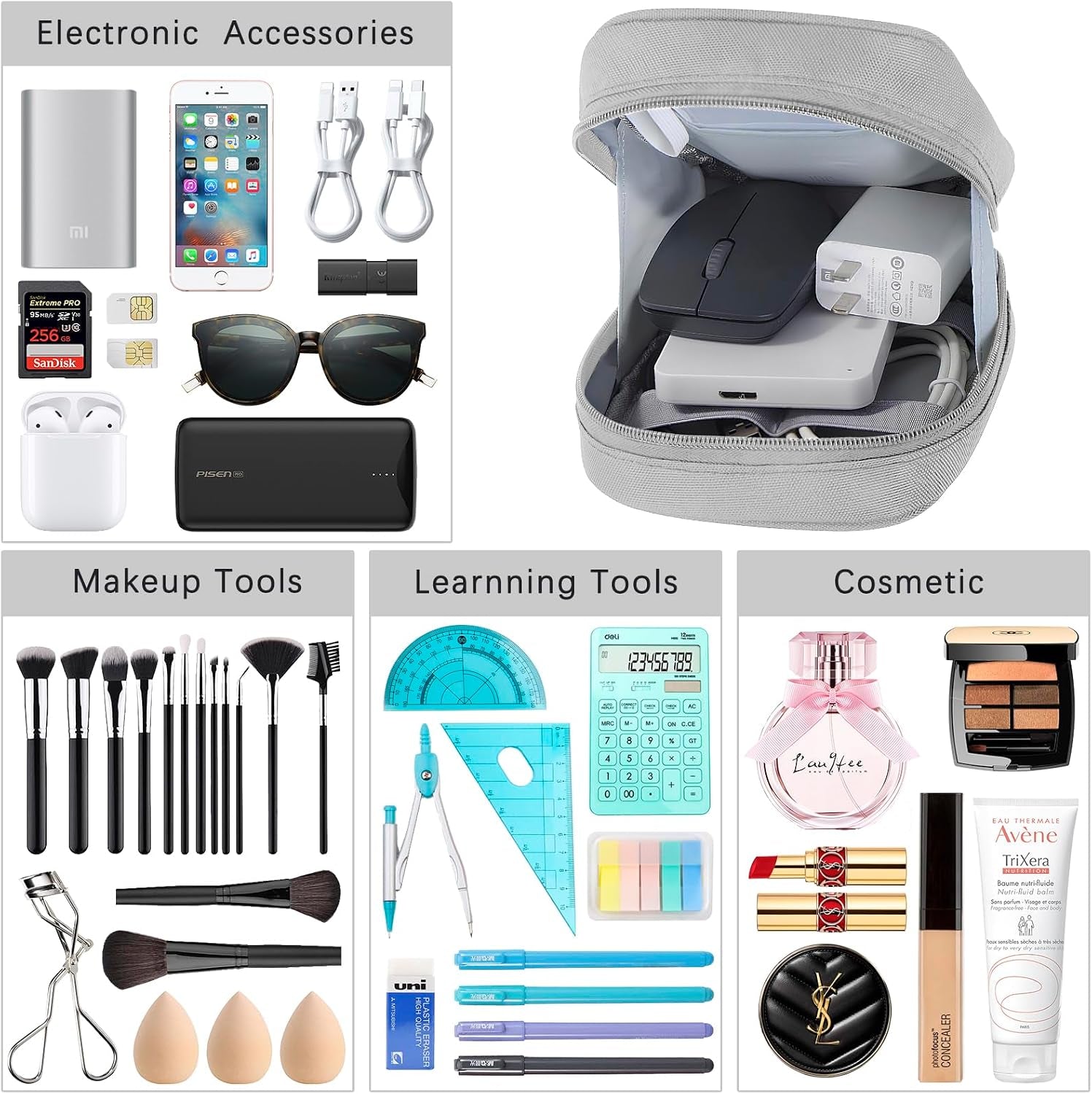 DOB SECHS Reise Kabeltasche, Wasserfest Kabel Organizer Tasche, Tragbare Elektronik Organizer Bag, Tech Pouch,Für Handyladekabel, Powerbank, Kabel, Adapter, Festplatte (Grau)