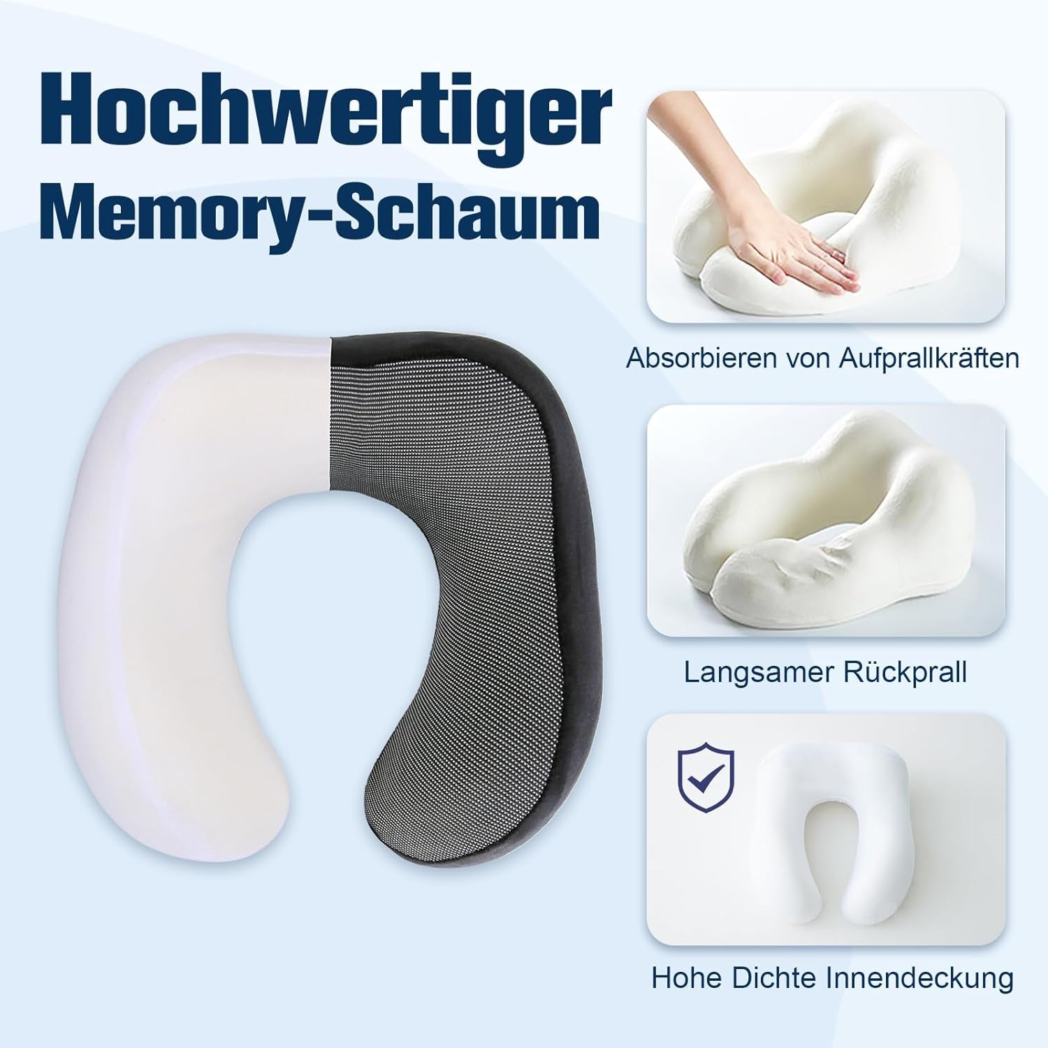 Cirorld Nackenkissen Flugzeug, Nackenhörnchen Erwachsene, Reisekissen Memory Foam, Verstellbares Kompaktes Nackenkissen Reise, Ergonomisches Weich Atmungsaktiv Mit Ohrstöpseln, Augenmaske,Tragetasche