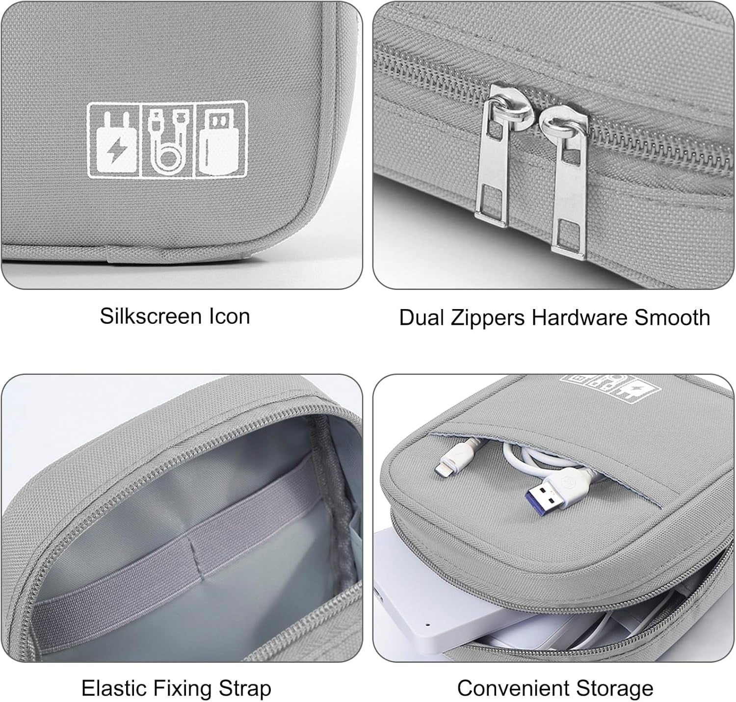DOB SECHS Reise Kabeltasche, Wasserfest Kabel Organizer Tasche, Tragbare Elektronik Organizer Bag, Tech Pouch,Für Handyladekabel, Powerbank, Kabel, Adapter, Festplatte (Grau)