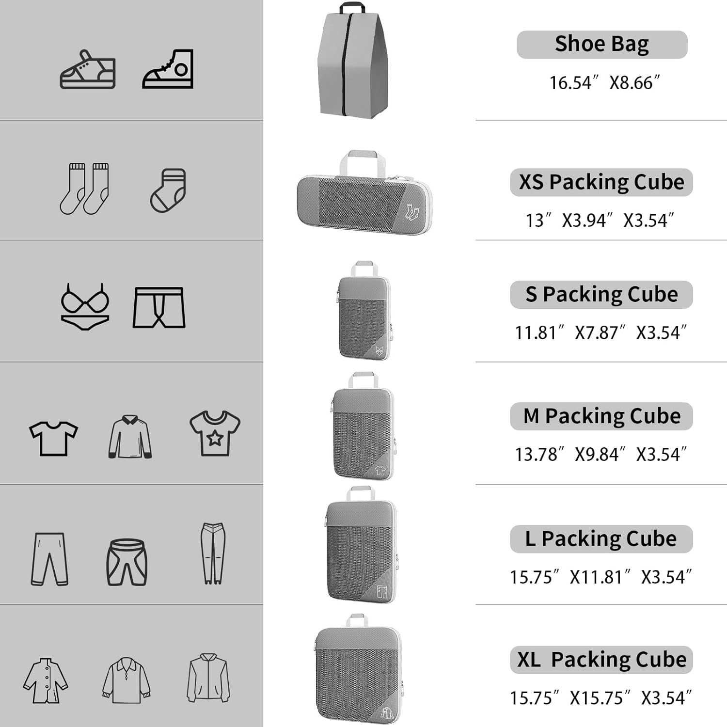 Grau Koffer Organizer Set, 6 Teilige Compression Packing Cubes, Kofferorganizer, Travel Organizer, Kompression Packwürfel Set Für Koffer Rucksack Handgepäck