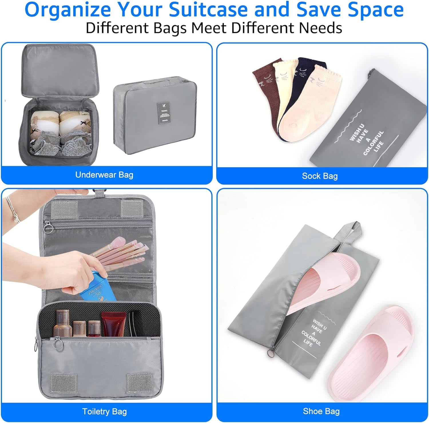 Kofferorganizer-Set in Beige, 11-Teiliges Packwürfel-Set, Wasserdichte Reisetaschen, Urlaubs- Und Reiseorganizer (Grau)