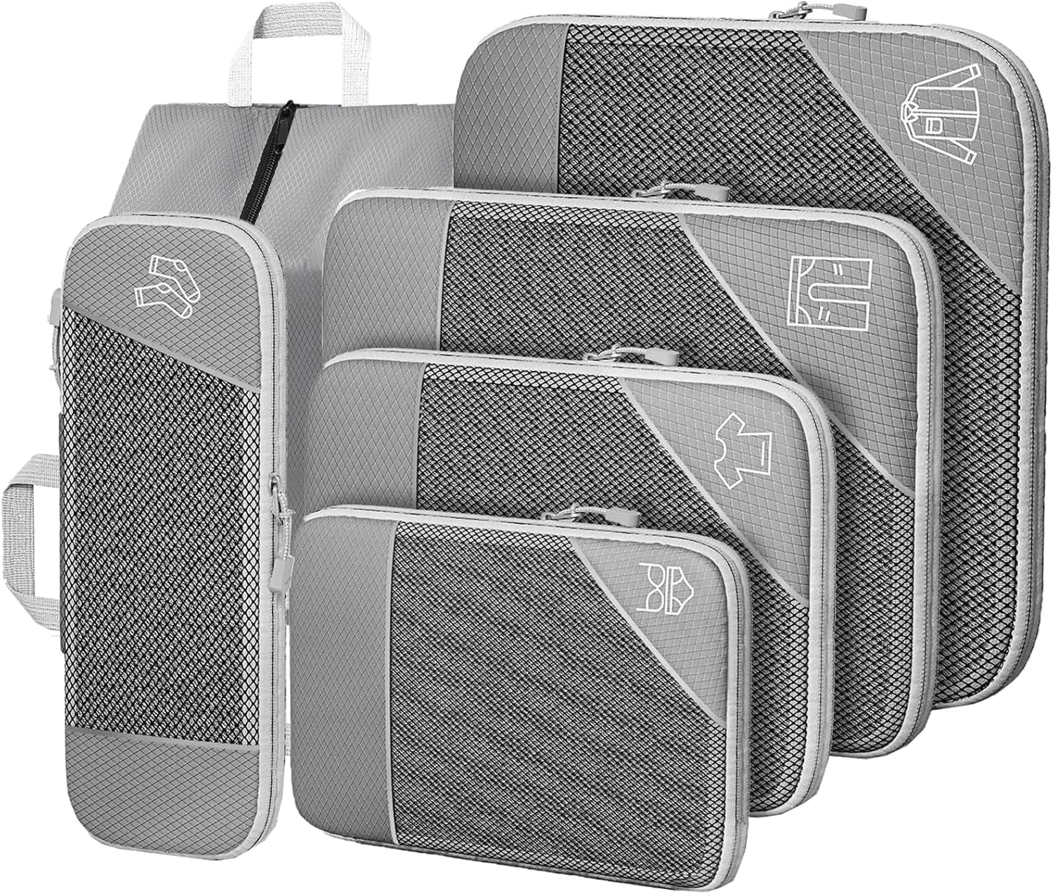 Grau Koffer Organizer Set, 6 Teilige Compression Packing Cubes, Kofferorganizer, Travel Organizer, Kompression Packwürfel Set Für Koffer Rucksack Handgepäck