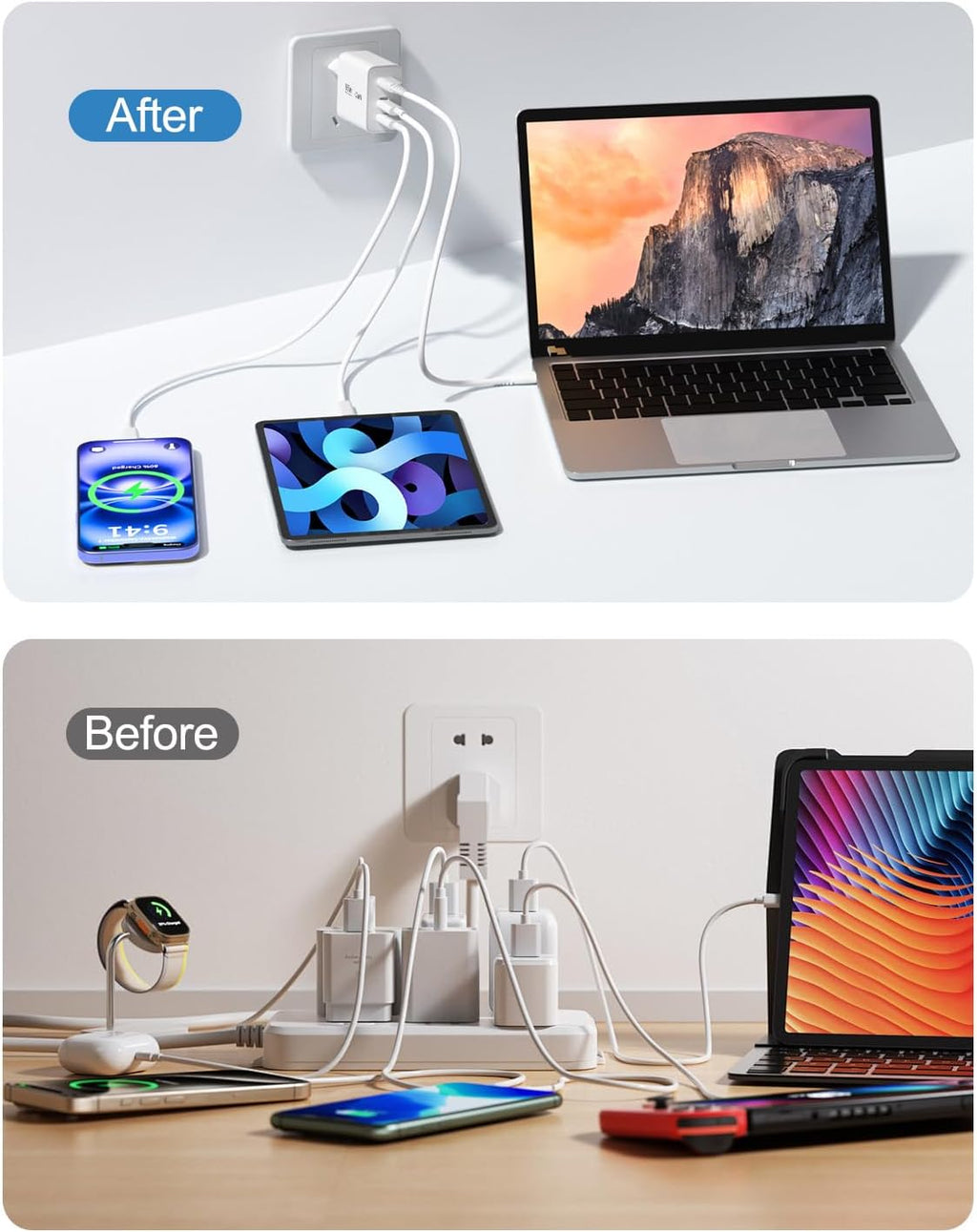 USB C Ladegerät, PD 65W USB C Netzteil Gan Schnellladegerät Multi Charging Station Adapter Desktop-Lader Für Macbook Pro/Air, Iphone, Ipad Pro, Samsung, Laptop