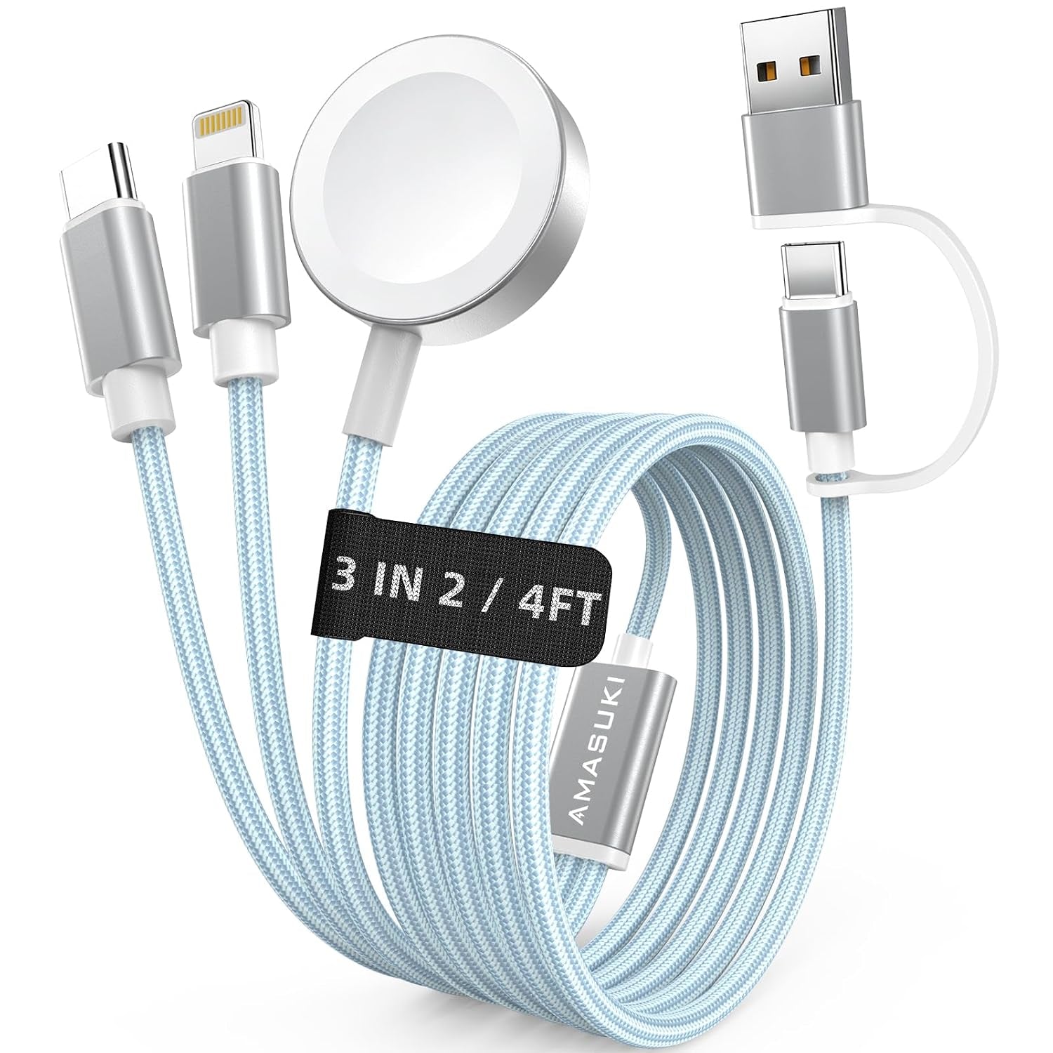 3 in 2 Ladekabel Für Apple Watch USB C Kabel Multi Charger Cable Kompatibel Mit Iwatch Ultra/Se/11/10/9/8/7/6/5/4/3/2/1 Iphone 17-11/Galaxy S23-1.25M Für Camping Travel Outdoor, Für Flugzeug Gadgets