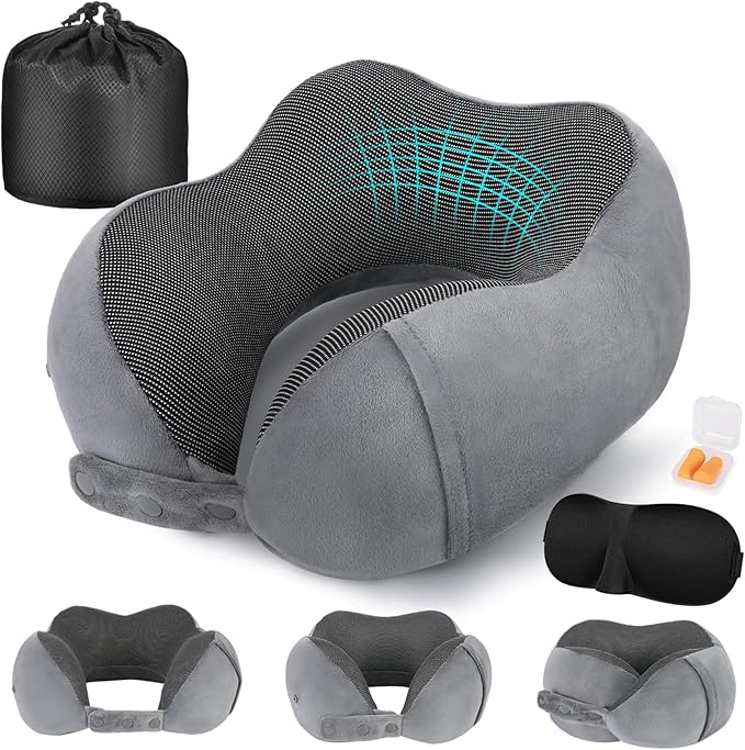Airplane Neck Pillow Memory Foam – Ergonomic, Adjustable