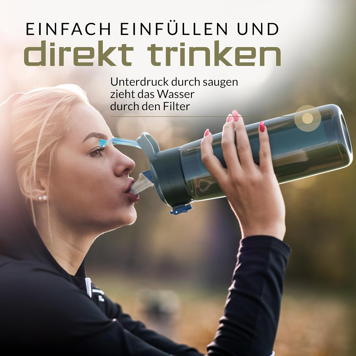 BERGKVIST® Outdoor Wasserfilter Flasche OBSIDIAN [650Ml] Mit Kompass | Trinkflasche Mit Filter Für Sauberes Trinkwasser, Wasseraufbereitung Für Die Camping-, Prepper- & Survival-Ausrüstung