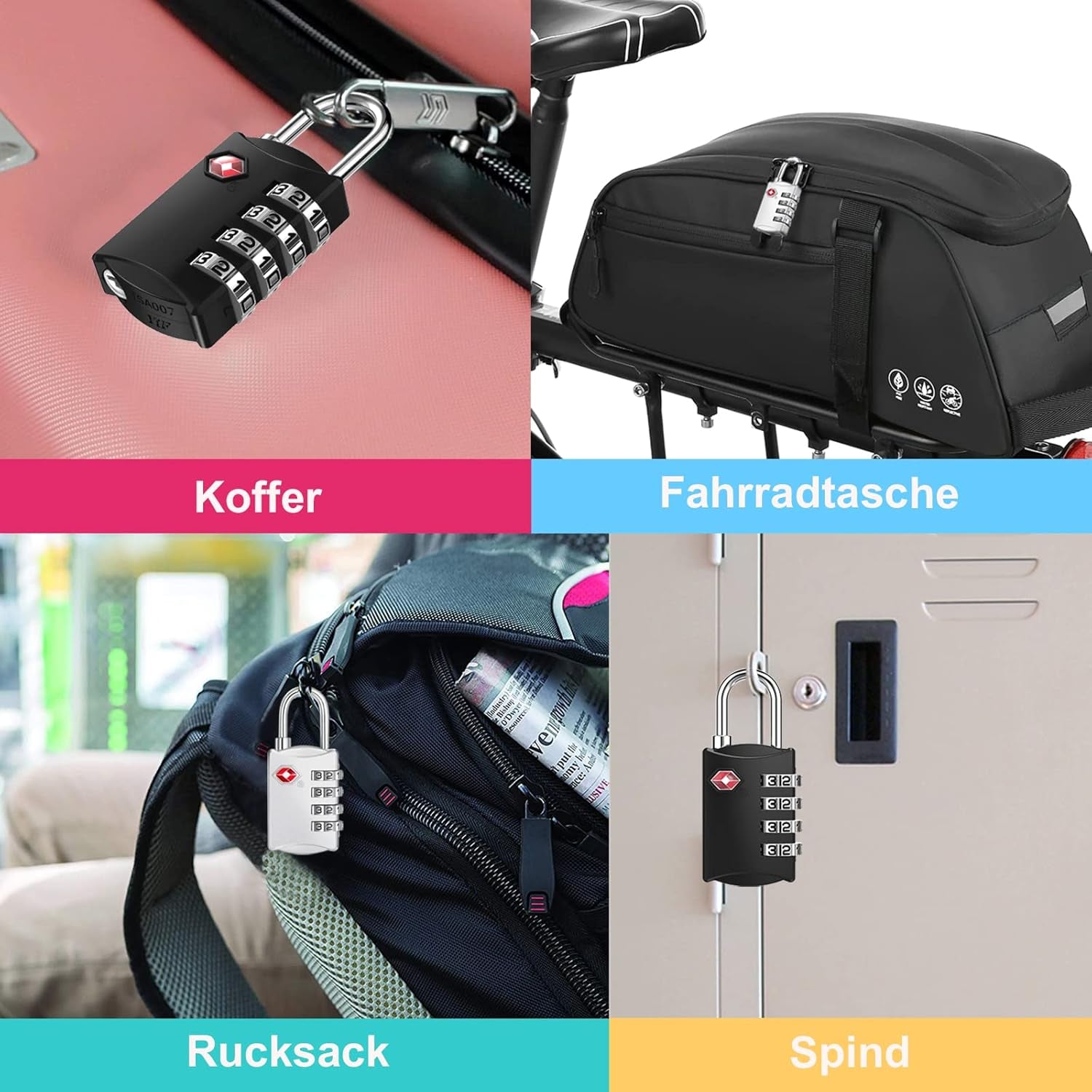 ZHEGE TSA Schlösser, Kofferschlösser, 4-Stellig Schlösser (2, Schwarz) | Rucksack Schloss Für Koffer, Tasche, Rucksäcke, Gepäckschloss, Kleines Vorhängeschlösser Zahlenschlösser Spind