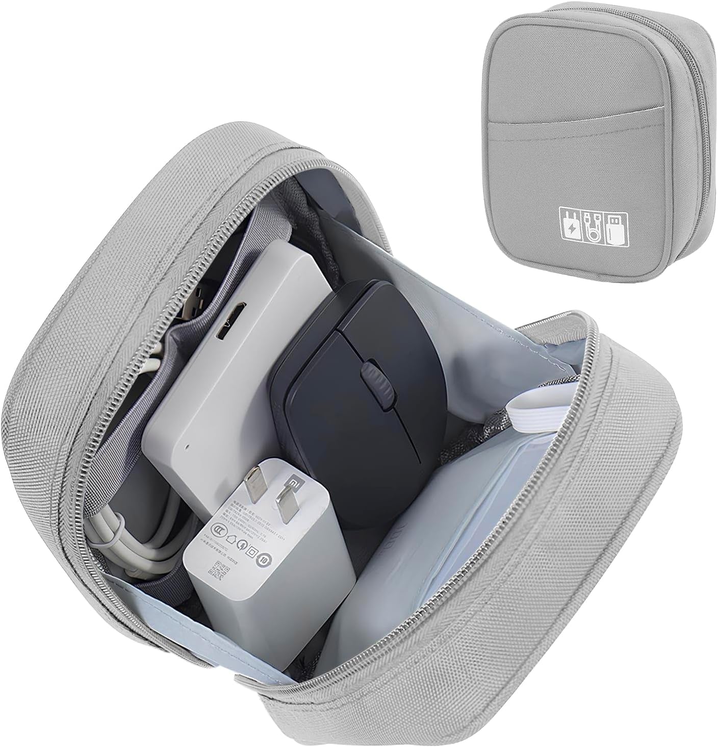 DOB SECHS Reise Kabeltasche, Wasserfest Kabel Organizer Tasche, Tragbare Elektronik Organizer Bag, Tech Pouch,Für Handyladekabel, Powerbank, Kabel, Adapter, Festplatte (Grau)