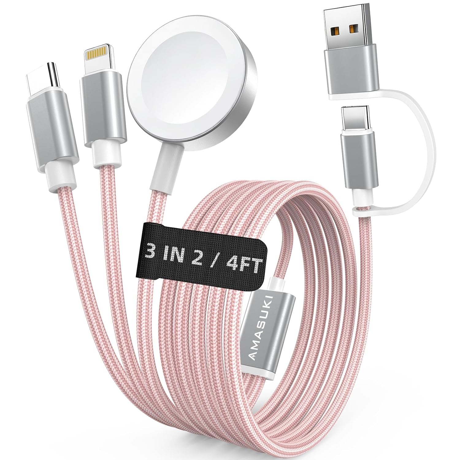 3 in 2 Ladekabel Für Apple Watch USB C Kabel Multi Charger Cable Kompatibel Mit Iwatch Ultra/Se/11/10/9/8/7/6/5/4/3/2/1 Iphone 17-11/Galaxy S23-1.25M Für Camping Travel Outdoor, Für Flugzeug Gadgets
