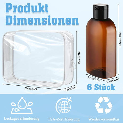 6 Stück Reiseflaschen Für Toilettenartikel,100Ml Reiseflaschen Set Mit Flip Cap Mit Etiketten,Wiederverwendbar Reiseflaschen Zum Befüllen,Geeignet Für Toilettenartikel/Camping/Reisen(Braun)