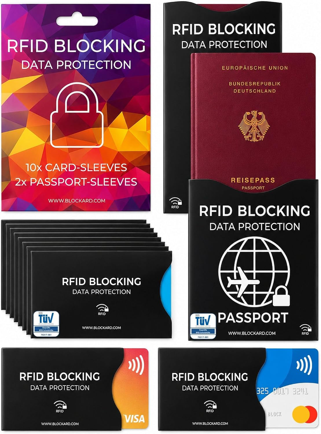 TÜV Geprüfte RFID Blocker NFC Kartenhülle | 12 Schutzhüllen Für Kreditkarte, EC Karte, Bankkarte & Reisepass | Scheckkartenhülle Kreditkarten Schutzhülle Bankomatkarten Bankkarten Karten Schutz Hülle