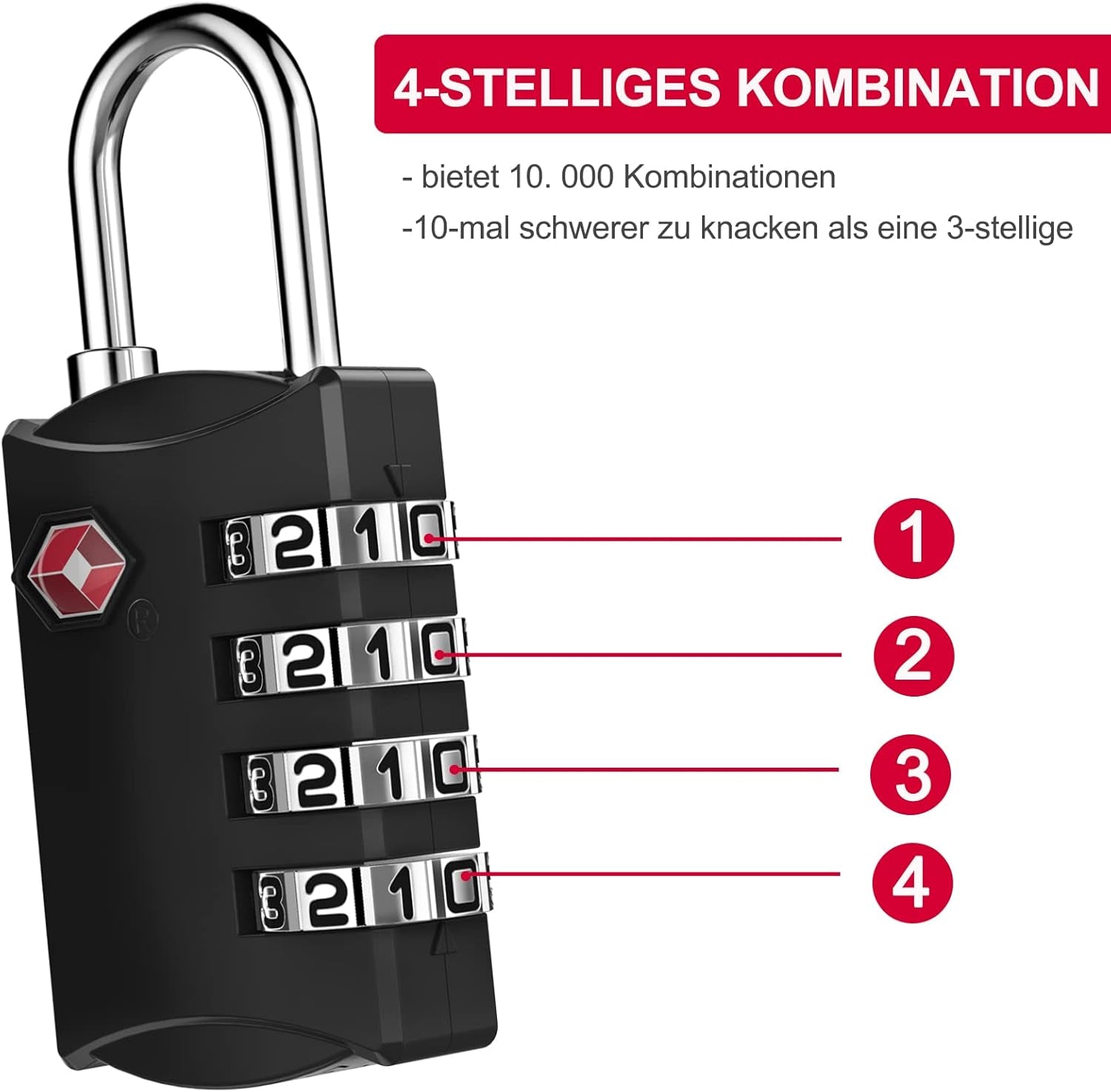 ZHEGE TSA Schlösser, Kofferschlösser, 4-Stellig Schlösser (2, Schwarz) | Rucksack Schloss Für Koffer, Tasche, Rucksäcke, Gepäckschloss, Kleines Vorhängeschlösser Zahlenschlösser Spind