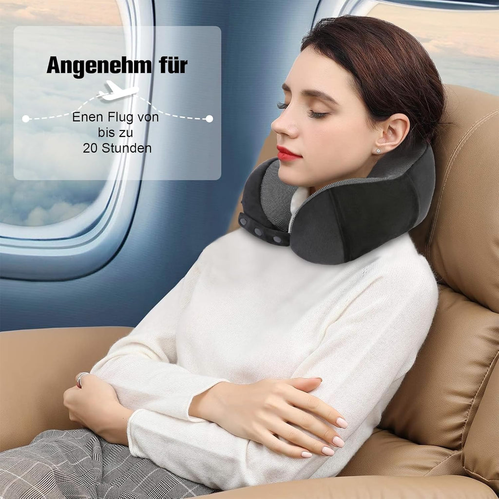Cirorld Nackenkissen Flugzeug, Nackenhörnchen Erwachsene, Reisekissen Memory Foam, Verstellbares Kompaktes Nackenkissen Reise, Ergonomisches Weich Atmungsaktiv Mit Ohrstöpseln, Augenmaske,Tragetasche