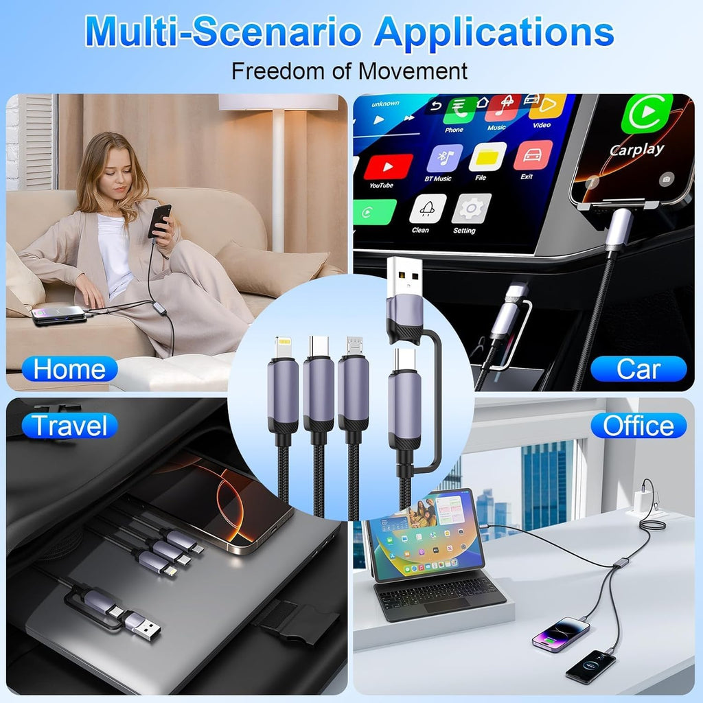 100 W Usb-C-Multi-Schnellladekabel, 1,8 M, 5-In-1-Nylongeflecht Mit Micro-Usb-Typ-C-Lightning-Anschluss Für Iphone, Kompatibel Mit Iphone 16, 15, 14, 13, 12, 11, X Pro Max, Samsung S24, 23, 22