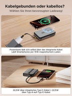 Aioneus Powerbank Für Magsafe, Magnetische Power Bank 10000Mah, PD 22,5W Schnellladung Wireless Powerbank Mit Integriertem USB-C Kabel, Klappbarer Ständer, Kompatibel Mit Iphone 16/15/14/13/12 Serien