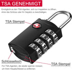 ZHEGE TSA Schlösser, Kofferschlösser, 4-Stellig Schlösser (2, Schwarz) | Rucksack Schloss Für Koffer, Tasche, Rucksäcke, Gepäckschloss, Kleines Vorhängeschlösser Zahlenschlösser Spind