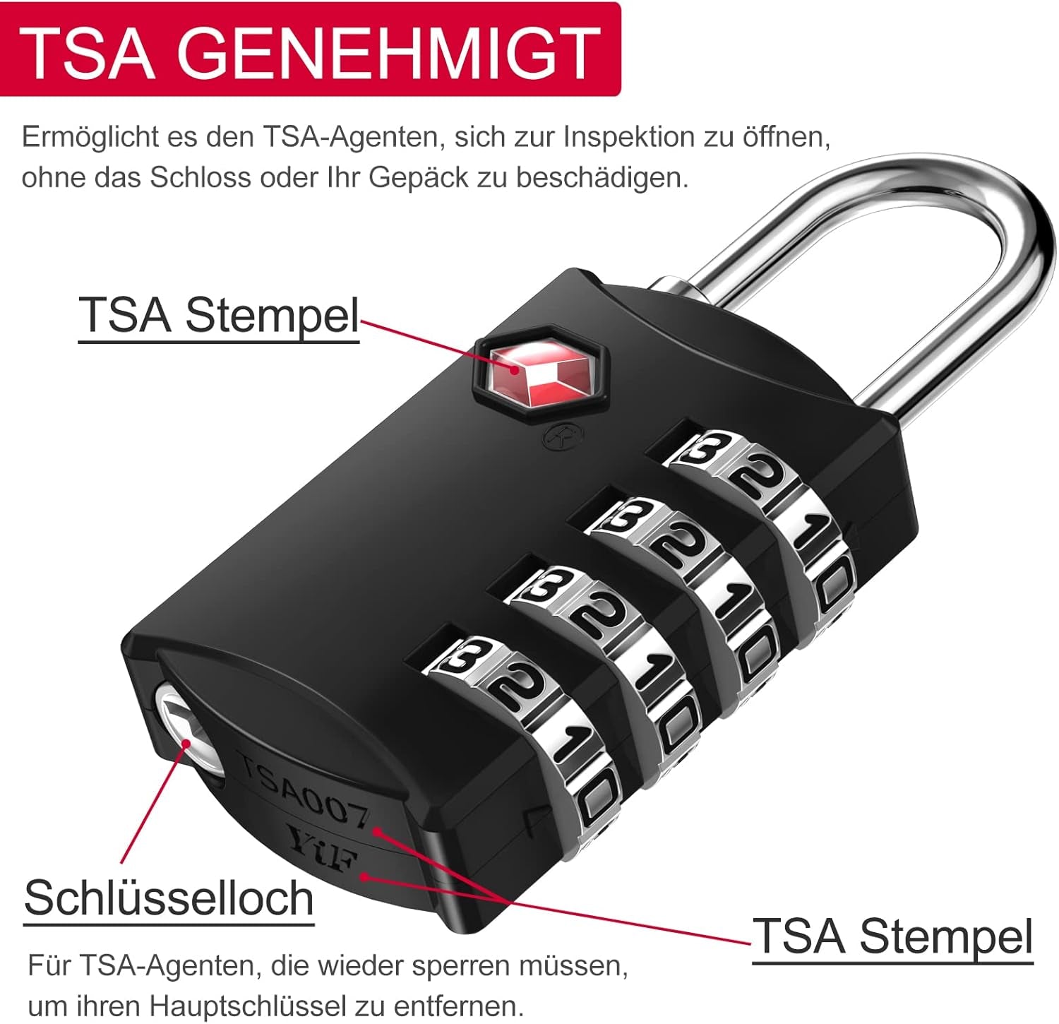 ZHEGE TSA Schlösser, Kofferschlösser, 4-Stellig Schlösser (2, Schwarz) | Rucksack Schloss Für Koffer, Tasche, Rucksäcke, Gepäckschloss, Kleines Vorhängeschlösser Zahlenschlösser Spind