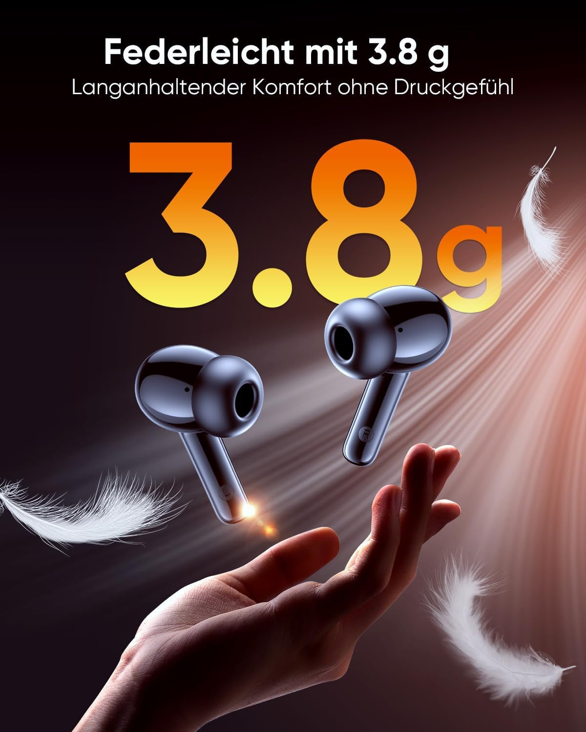 Bluetooth 5.3 Kopfhörer Kabellos, in Ear Bluetooth Kopfhörer Mit 4 ENC Mikrofonen, 48 Std Spielzeit, LED Anzeige, Hifi Stereo Sound, IPX7 Wasserdichte Sport Kopfhörer – Schwarz