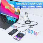 100 W Usb-C-Multi-Schnellladekabel, 1,8 M, 5-In-1-Nylongeflecht Mit Micro-Usb-Typ-C-Lightning-Anschluss Für Iphone, Kompatibel Mit Iphone 16, 15, 14, 13, 12, 11, X Pro Max, Samsung S24, 23, 22