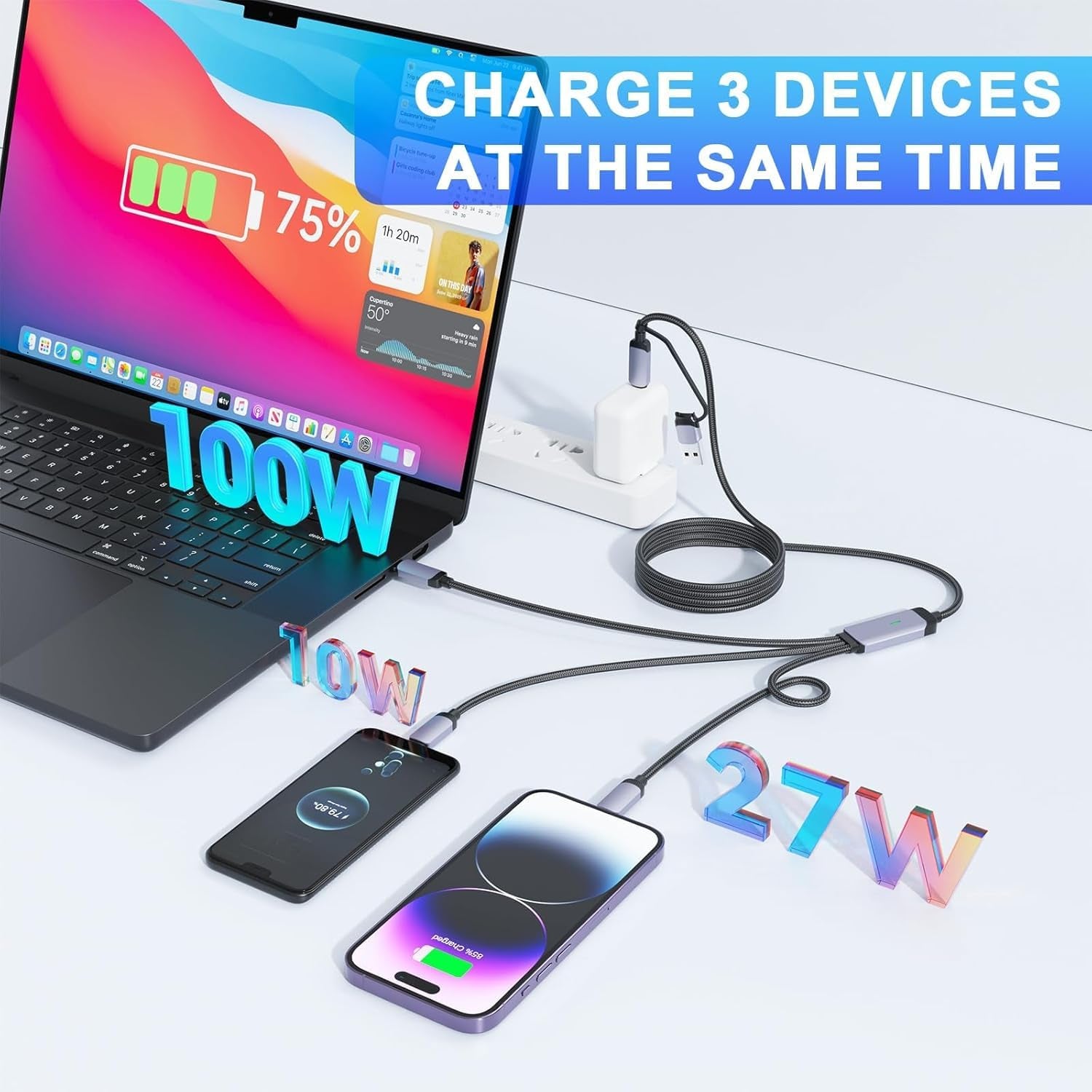100 W Usb-C-Multi-Schnellladekabel, 1,8 M, 5-In-1-Nylongeflecht Mit Micro-Usb-Typ-C-Lightning-Anschluss Für Iphone, Kompatibel Mit Iphone 16, 15, 14, 13, 12, 11, X Pro Max, Samsung S24, 23, 22