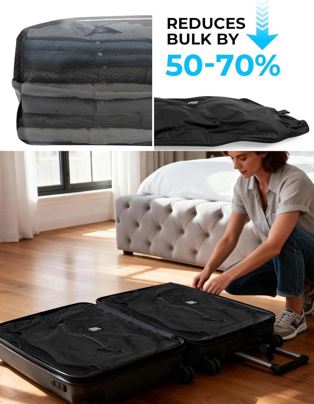 Vakuumbeutel Für Kleidung - IP67 Wiederverwendbare Vakuumtaschen Für Koffer, 5Kpa Pumpe Für Kleidung Bettwäsche, Reise Koffer Dienstreise Urlaub(2 Vakuumbeutel)