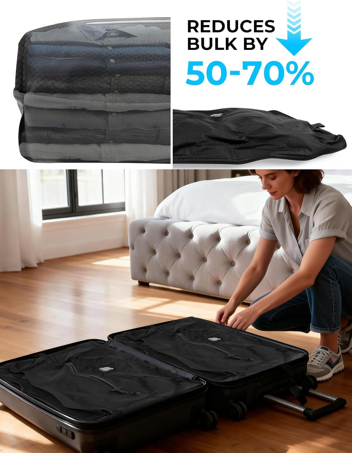 Vakuumbeutel Für Kleidung - IP67 Wiederverwendbare Vakuumtaschen Für Koffer, 5Kpa Pumpe Für Kleidung Bettwäsche, Reise Koffer Dienstreise Urlaub(2 Vakuumbeutel)
