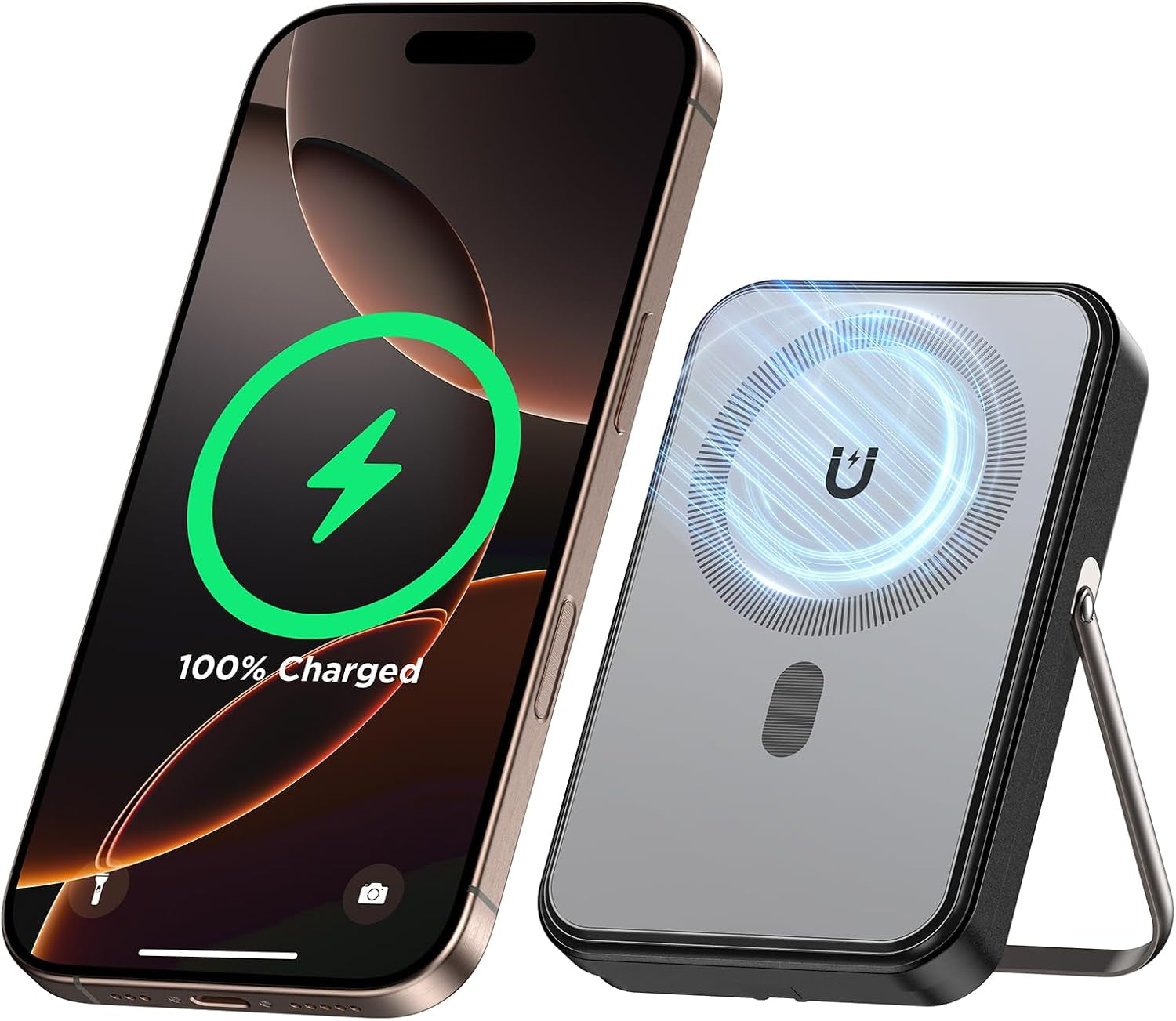 Aioneus Powerbank Für Magsafe, Magnetische Power Bank 10000Mah, PD 22,5W Schnellladung Wireless Powerbank Mit Integriertem USB-C Kabel, Klappbarer Ständer, Kompatibel Mit Iphone 16/15/14/13/12 Serien