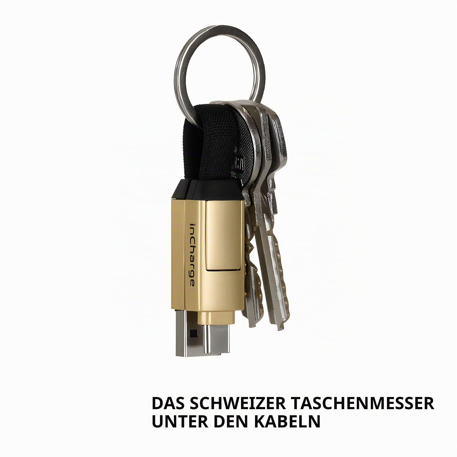 Rolling Square Incharge 6 - Schlüsselanhänger Mit Usb-C-Kabel, Universal-Smartphone-Kabel, Geschenk Für Männer, Handy-Aufladegerät 6-In-1, Technologisches Gadget, Silber, Lightning-Kabel 15 W