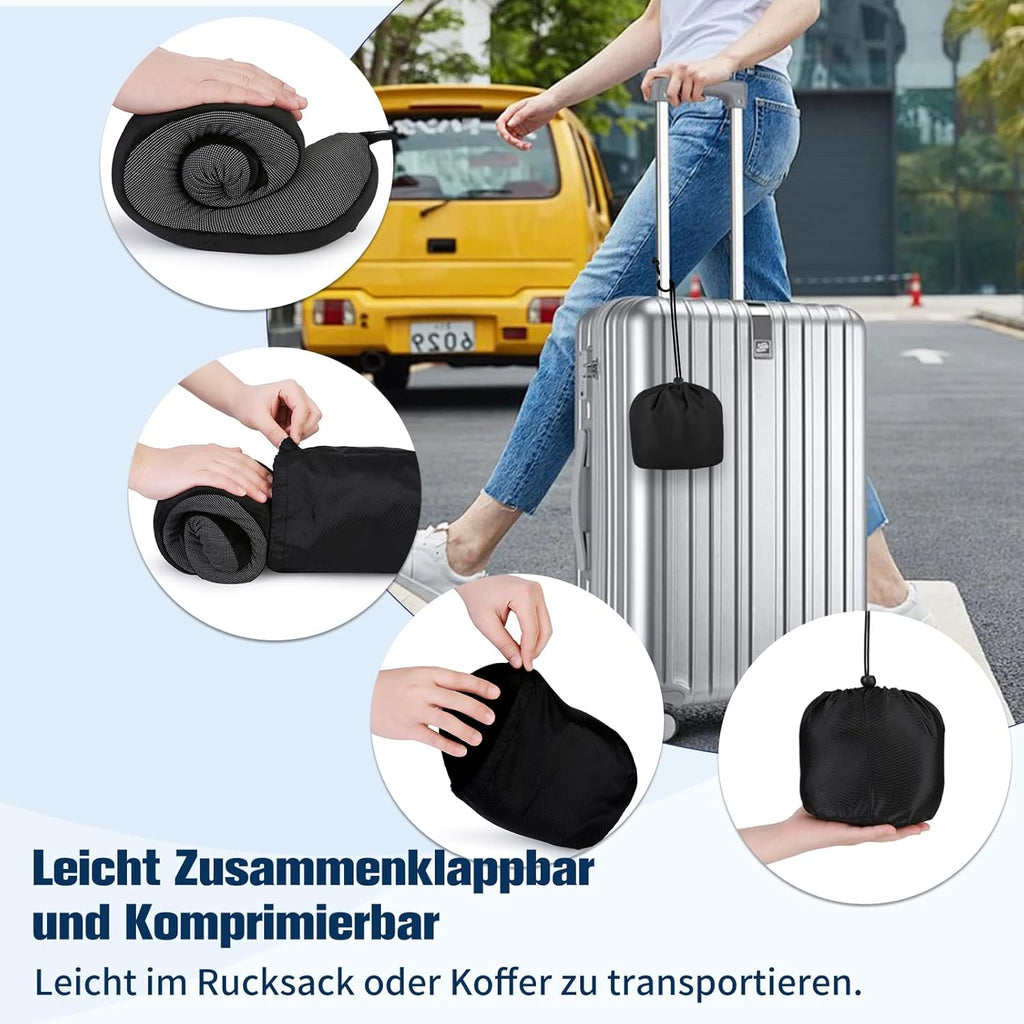 Cirorld Nackenkissen Flugzeug, Nackenhörnchen Erwachsene, Reisekissen Memory Foam, Verstellbares Kompaktes Nackenkissen Reise, Ergonomisches Weich Atmungsaktiv Mit Ohrstöpseln, Augenmaske,Tragetasche