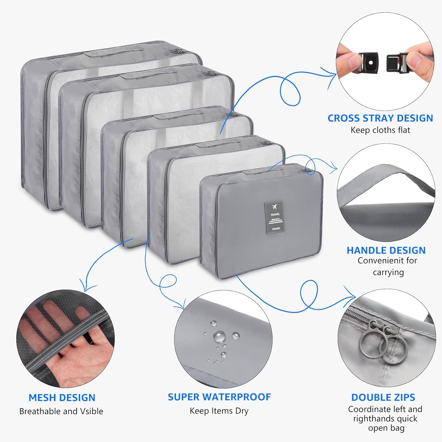 Kofferorganizer-Set in Beige, 11-Teiliges Packwürfel-Set, Wasserdichte Reisetaschen, Urlaubs- Und Reiseorganizer (Grau)