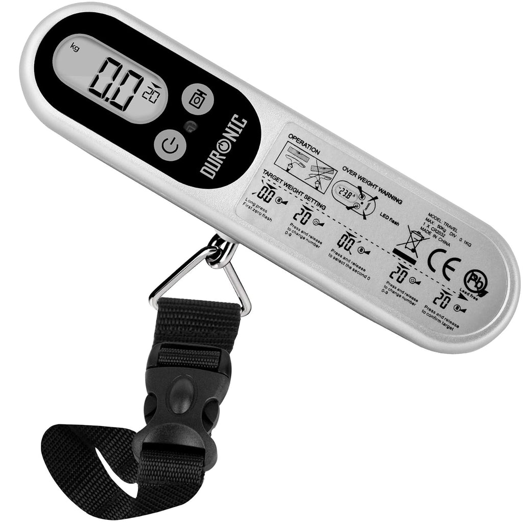 Duronic LS1014 Gepäckwaage, 50 Kg Digitale Kofferwaage, Hängewaage Mit LCD Und Tara Funktion, Fischwaage Digitalwaage Handwaage Waage, Option Für Zielgewicht, Reisegepäckwaage Digitalwaage