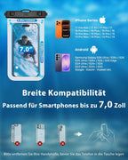 YOSH Wasserdichte Handyhülle [2 Stück], 7,0 Zoll IPX8 Unterwasser Handyhülle, Wasserfeste Handytasche Für Iphone 17 16 15 14 Pro Max XS Samsung S26 S25 S24 S23 Ultra A56 Xiaomi 17 15- Clear
