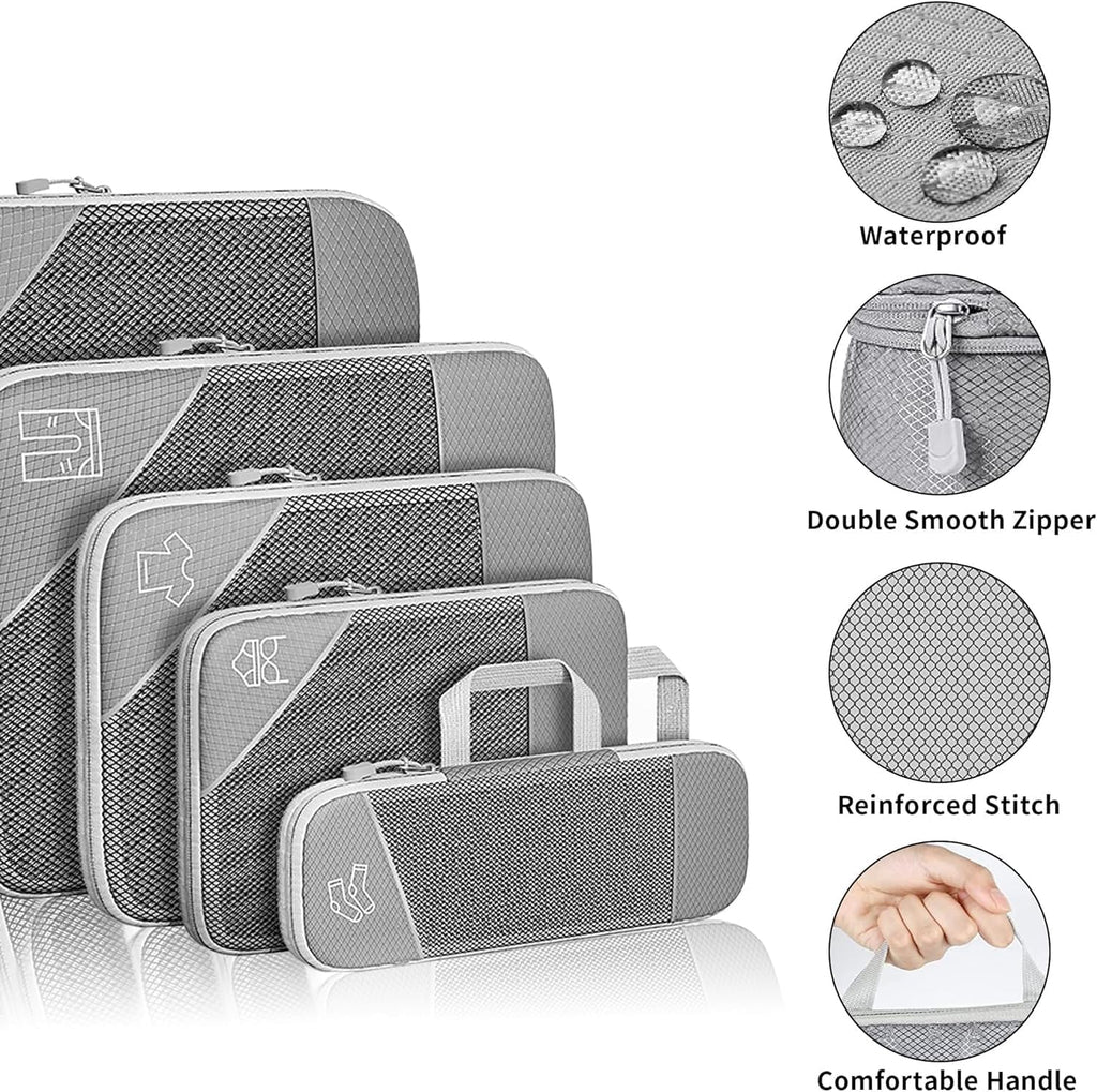 Grau Koffer Organizer Set, 6 Teilige Compression Packing Cubes, Kofferorganizer, Travel Organizer, Kompression Packwürfel Set Für Koffer Rucksack Handgepäck